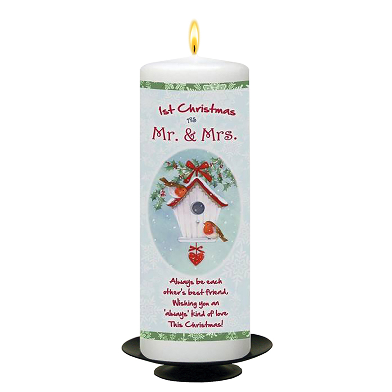 Personalised Christmas Candle Gift - Robin Heart Bird House Your First Xmas